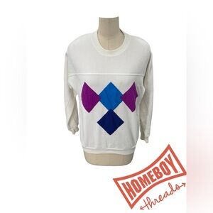 Women's Geometric Crew Neck Sweater - Cream, Blue, Purple